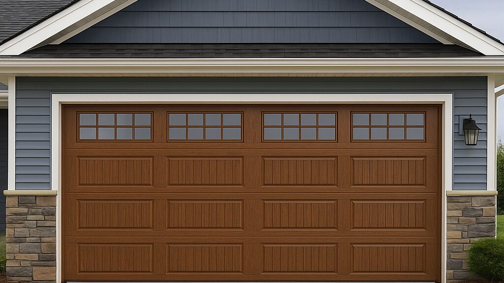 Insulated raised-panel garage door that helps regulate interior temperature