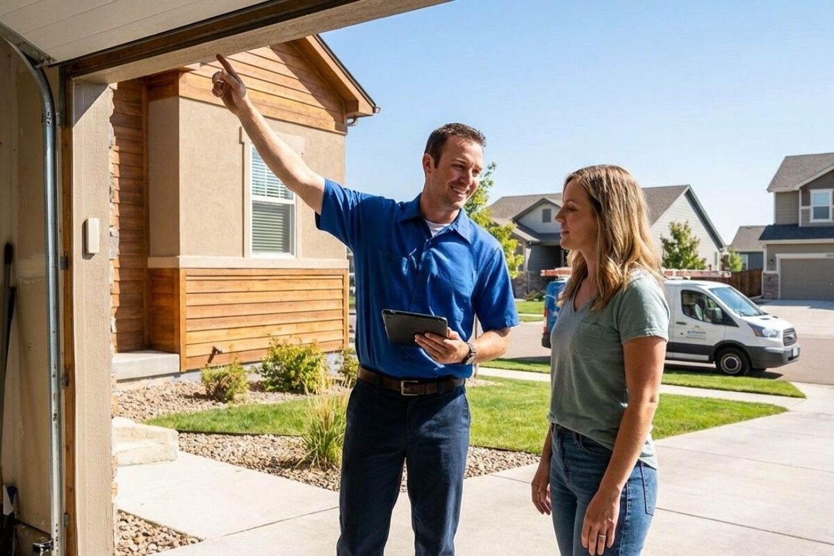 A G Brothers technician meeting a homeowner for an emergency garage door repair