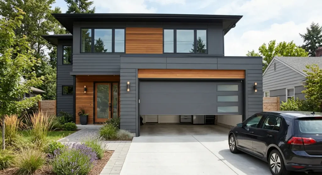 A new insulated steel garage door on a Denver-area home