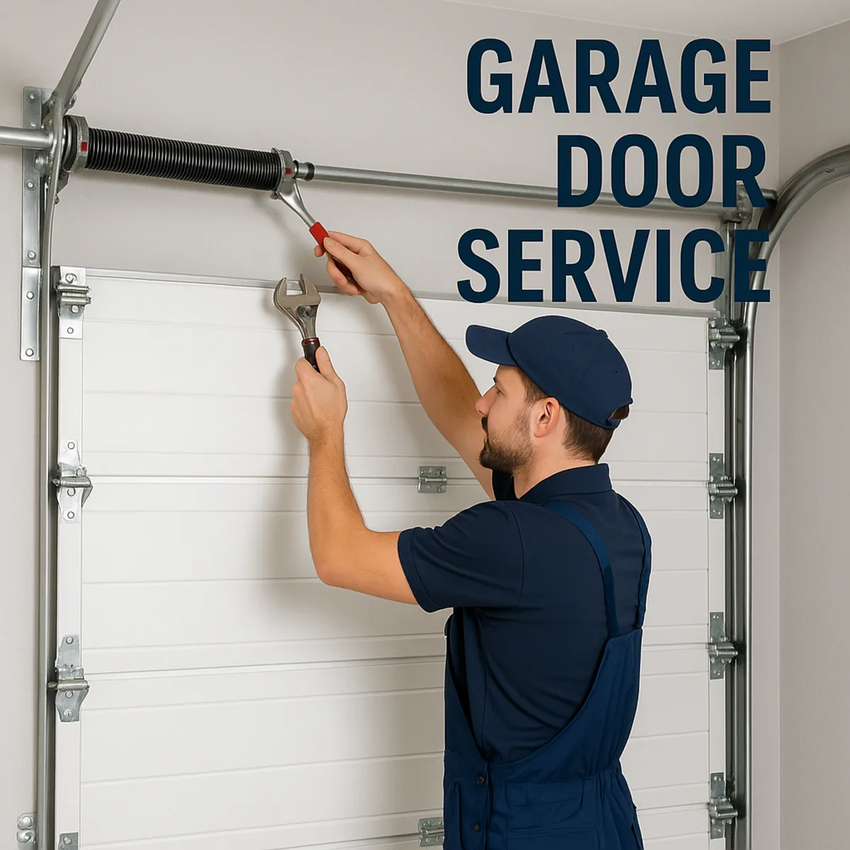 Garage door service technician working on a Denver home