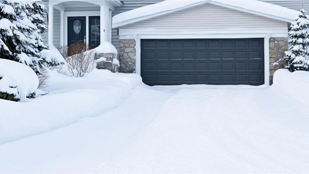 Garage door exposed to snow and harsh weather on a Colorado home